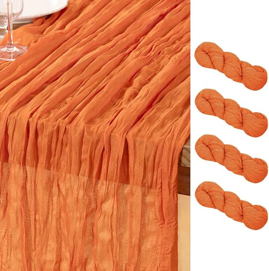 DeZerlor Orange Cheesecloth Table Runner 4 Pack Spring Easter Table Runners Boho Gauze 120 Inches Cheese Cloth Table Decor for Wedding Bridal Baby Shower Parties