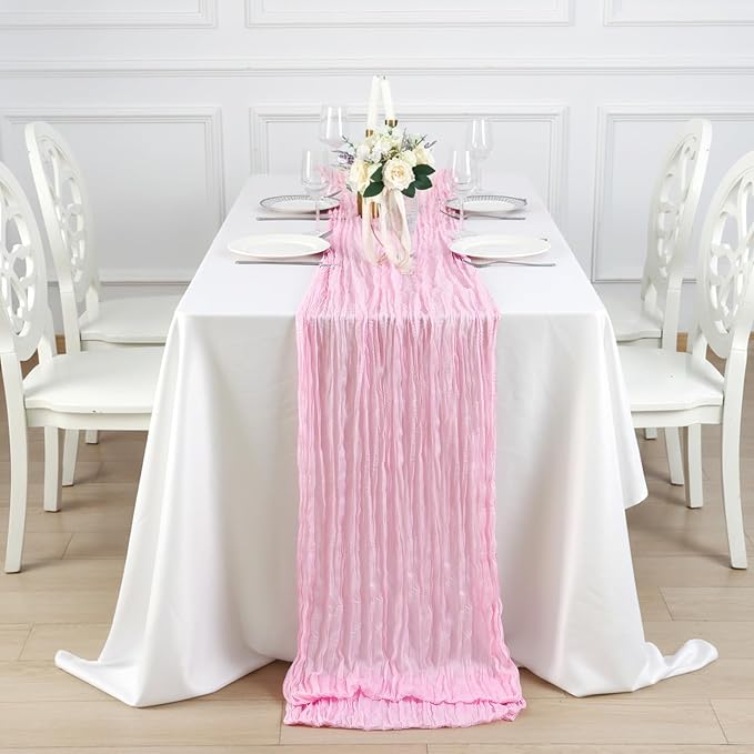Candy Pink Cheesecloth Table Runner 120 Inch 10FT Cheese Cloth Fabric Runners 1 Pack for Baby Shower, Valentine's Day, Wedding Decoration, Birthday Party