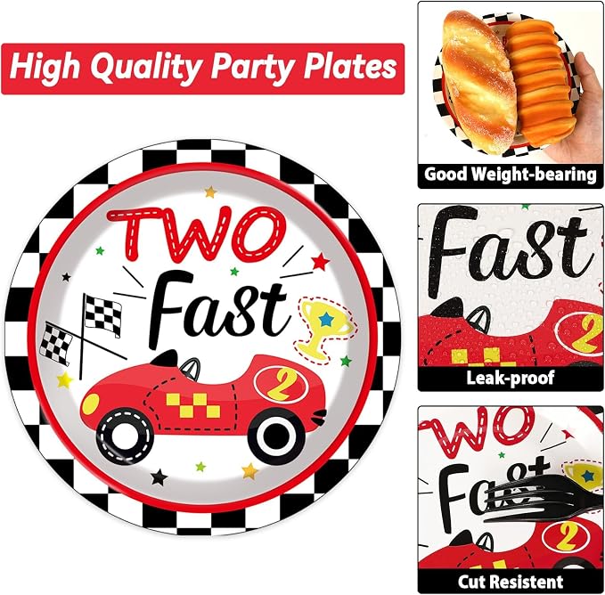 50 Guests Two Fast Birthday Plates and Napkins Party Supplies Racing Car Party Decorations Disposable Tableware Set Race Car Dinnerware Favors,200PCS
