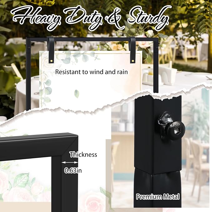 MorningRo Wedding Welcome Sign Stand 50”x30”x20” Welcome to Our Wedding Sign Holder with 2 Leather Straps Easel Stand for Signs Metal Display Poster Holder for Ceremony Party(Black)