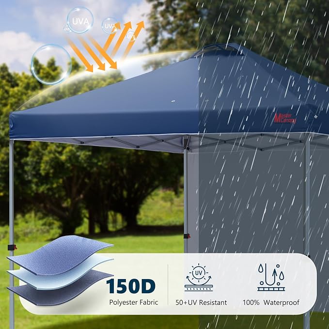 MASTERCANOPY 8x8 Pop Up Canopy Tent with 1 Sidewall, 1 Person Setup Instant Shelter, Outdoor Portable Beach Canopy, 1 Roller Bag, 4 Sandbags, 4 Ropes, 8 Stakes (8x8, Navy Blue)