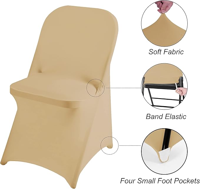 magalo 12 Pack Champagne Spandex Folding Waterproof Chair Cover, Stretch Chair Cover Protector for Wedding, Party, Dining Banquet and Other Special Events