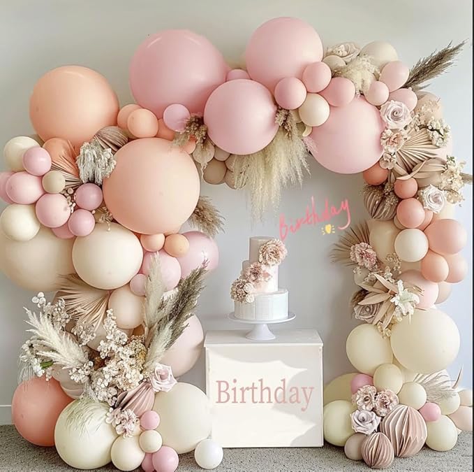 Pastel Pink White Balloon Arch Double Stuffed Light Pink Blush Ivory Beige Balloon Garland Kit Peach Cream Balloons for Birthday Baby Shower Wedding Valentine Engagement Bridal Boho Party Decor