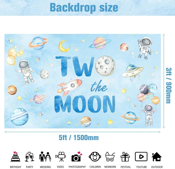 230pcs Two The Moon Birthday Party Decoration - Outer Space Two Party Plates Napkins Tablecloth Backdrop Cake Cupcake Toppers for Space Galaxy Rocket Astronaut Theme Kids Boy 2nd Birthday Party Favor