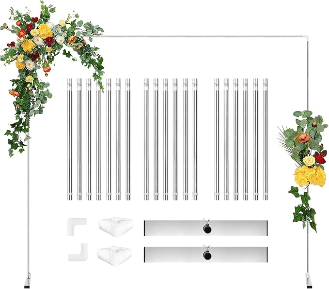 KOMCLUB 8.9FT Silver Metal Arch Stand, Square Frame for Wedding Party Decor | Stable Heavy-Duty Stand, Fits Ceremony Birthday Graduation Bridal Baby Shower Anniversary Background Decor