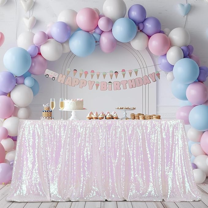 Poise3EHome Iridescent White Sequin Tablecloth 60×102 Inch Rectangle Sparkly Fabric Table Cloth for Birthday Wedding Party Holiday Baby Shower Christmas Decoration