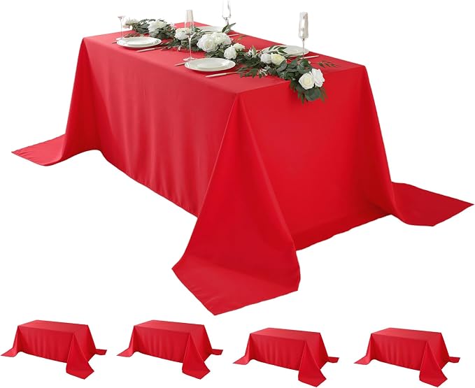 5 Pack Rectangle Tablecloth, 90 x 132 Inch Red Table Cloth, Polyester Fabric Washable Tablecloth for Home, Party, Wedding or Restaurant Use