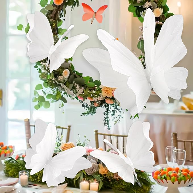 SUNBEAUTY Large White Paper Butterflies 3D Butterfly Party Decorations Giant Hanging Butterflies for Baby Shower Girls Women Birthday Wedding Wall Decor Spring Garden Mariposas Grandes para Decor