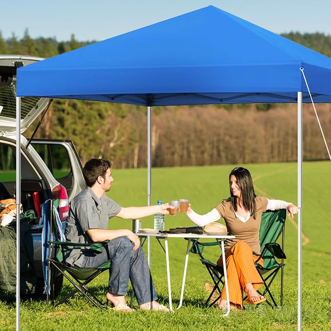 10x10 ft Pop Up Canopy Tent, Easy Up Instant Outdoor Canopy, Straight Legs, Wheeled Carry Bag - Blue