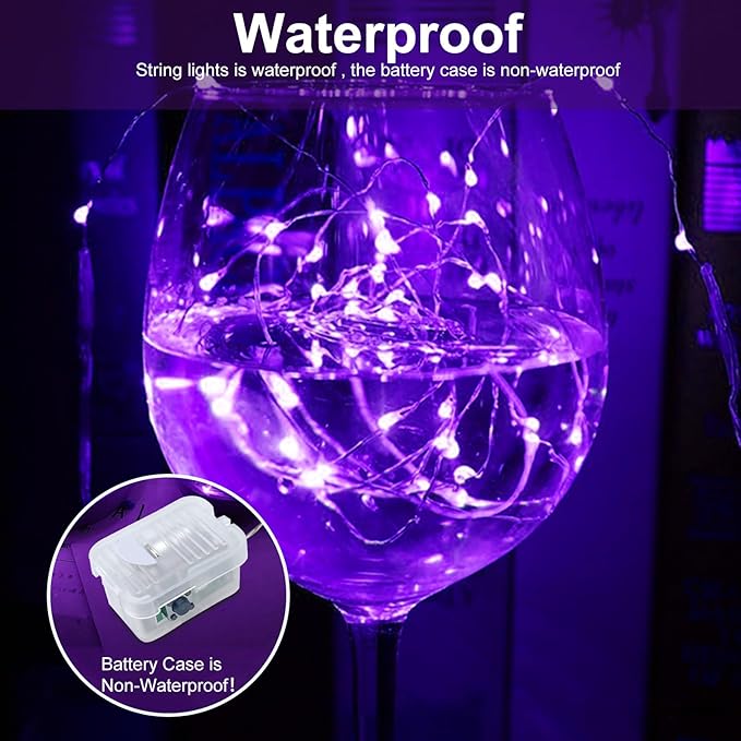 AIKEI 12 Pack LED Fairy Lights Battery Operated, Mini String Lights Waterproof 7ft 20 Led Firefly Starry Lights for Wedding Party Bedroom Garden Christmas Decoration Purple