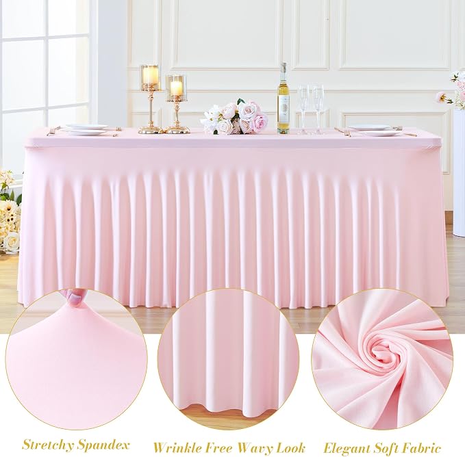 gogoparti 6 Pack Spandex Pink Fitted Table Cloth for 6ft Rectangle Tables Pink Stretch Tablecloth Table Covers Skirt Banquet Tablecloths Wrinkle Free Tablecloth for Parties Wedding
