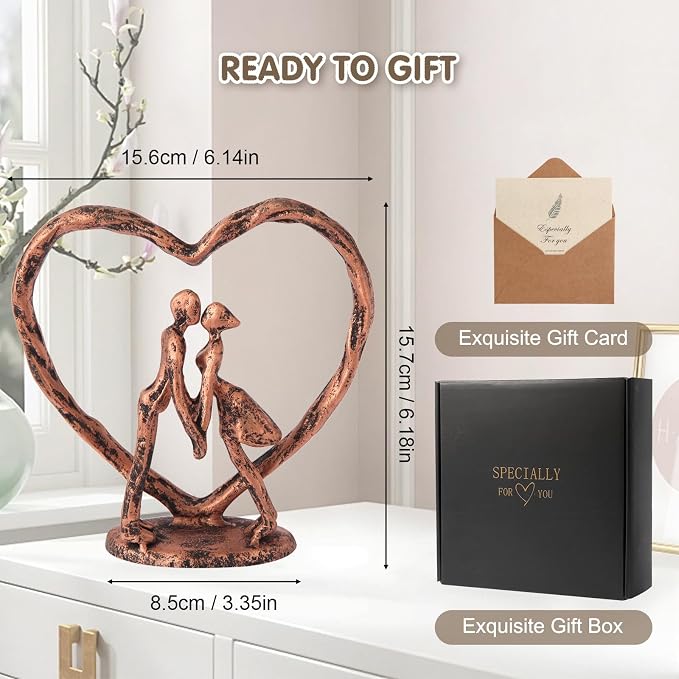 Anniversary Wedding Gift for Her Wife Husband Couple，Antique Bronze Metal Couple Figurine Heart Sculpture Love Statue,Romantic 1st to 60th Anniversary,Includes Gift Box and Gift Card,Valentines Gifts