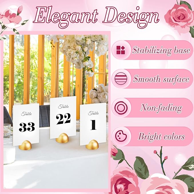 Taiyin 40 Sets Wedding Table Number Card Stock Signs with Round Stand 4 x 6 Inch 1-40 Gold Table Numbers with Stand Wooden Gold Card Holder for Wedding Reception Anniversary Party Restaurant Events