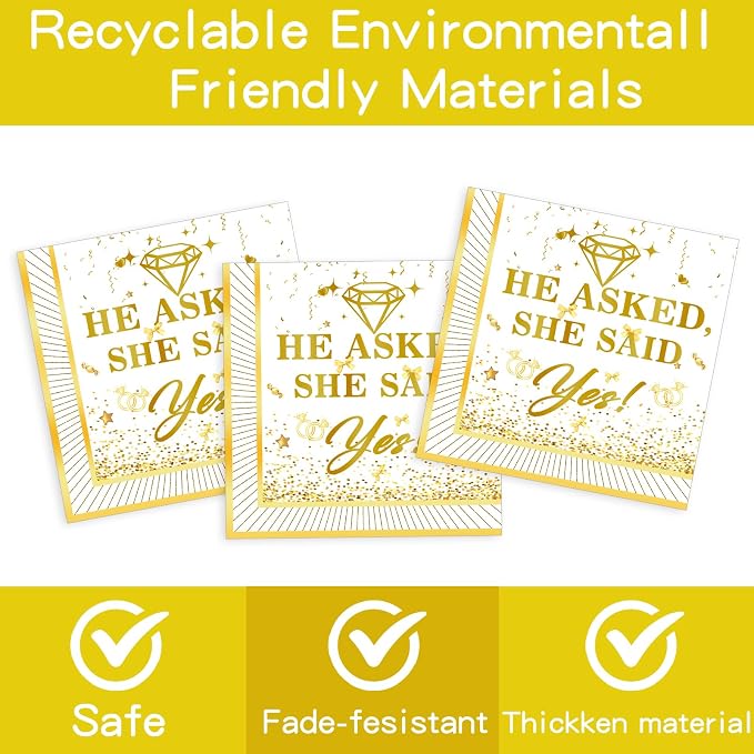 141PCS Engagement Party Decorations, Happy Engagement Banner Ring Foil Balloons He Asked She Said Yes Disposable Dinnerware with 1 Pcs Tablecloth, Wedding Proposal Decorations