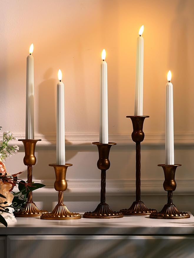Funtery 48 Pcs Flameless LED Taper Candles Battery Operated Candles Bulk Realistic LED Candlesticks Flickering for Wedding Church Party Home Decor(White,11 Inch,Romantic Style)