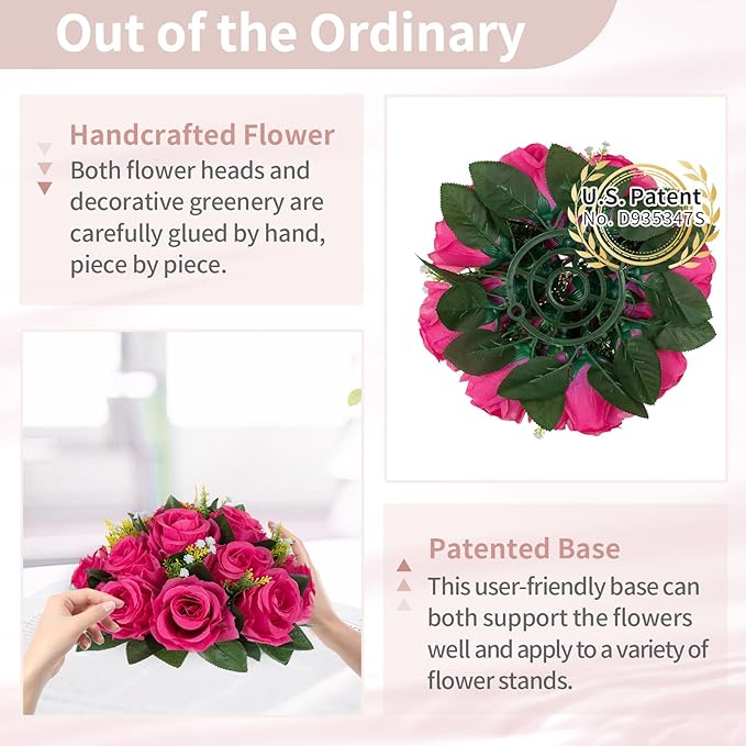 NUPTIO Flower Ball for Table Centerpieces: Hot Pink Artificial Rose Kissing Balls for Wedding Party Valentine Tables - 2 Pcs Faux Silk Floral Arrangements for Home Dining Event Decorations
