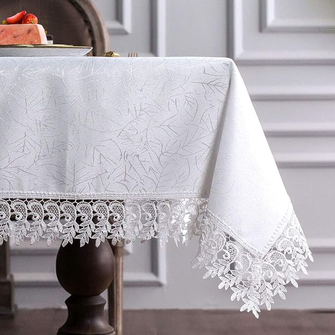 ARTABLE Lace Table Cloths Rectangle Fall Antique Flower Decor Macrame Tablecloth for Outdoor Farmhouse Rustic Kitchen Party Birthday Picnic (White-1, 60 x 84 Inch)