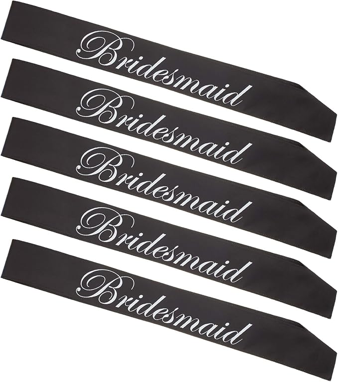 Ella Celebration Bridesmaid Double Layer Sash Set, Black Satin Bridal Shower Bachelorette Party Accessories Sashes (Bridesmaid, Set of 5)