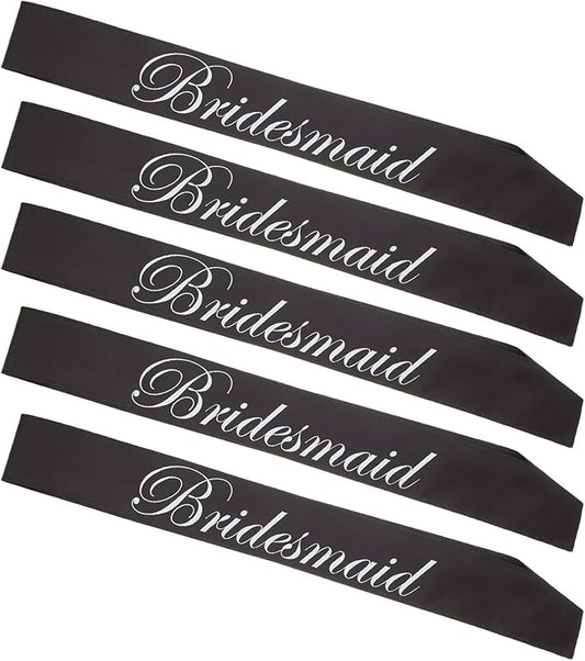 Ella Celebration Bridesmaid Double Layer Sash Set, Black Satin Bridal Shower Bachelorette Party Accessories Sashes (Bridesmaid, Set of 5)