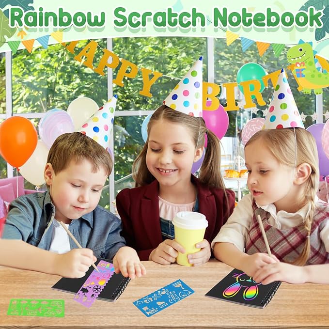 Scratch Art Party Favors for Kids 8-12: 24 Pack Dinosaur Rainbow Scratch Art Notebook, Easter Basket Stuffers, Coloring Books Goodie Bags Stuffers, Classroom Birthday Gifts for Student