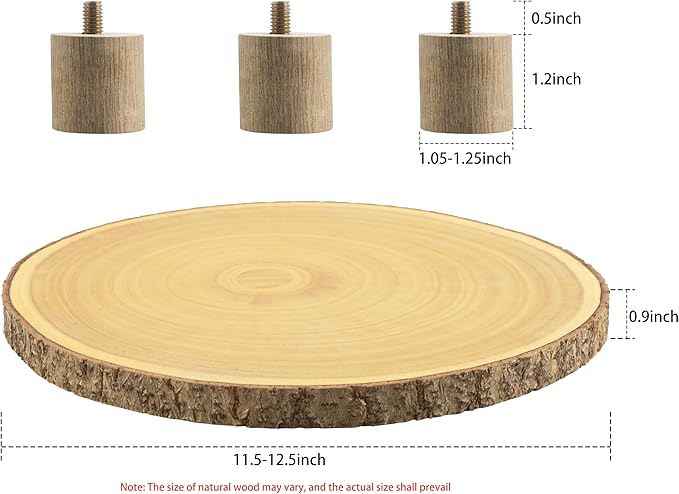 Gusnilo Rustic Wood Cake Stand with Legs – 11.5-12.5" Natural Wood Slice for Weddings, Parties & Desserts (Handcrafted Bark Edge)