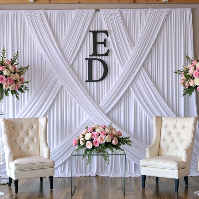 50ft x 10ft Wrinkle Free White Backdrop Curtains for Parties Wedding, 10 Panels 5x10ft Silky Soft Polyester Photo Backdrop Drapes for Party Birthday Baby Shower Photography Cloth Background
