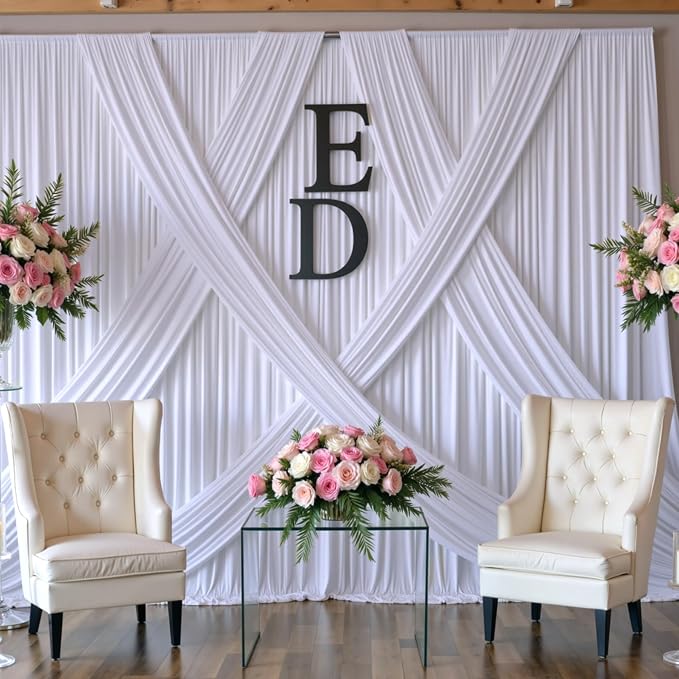 30ft x 10ft Wrinkle Free White Backdrop Curtains for Parties Wedding, 6 Panels 5x10ft Silky Soft Polyester Photo Backdrop Drapes for Party Birthday Baby Shower Photography Cloth Background