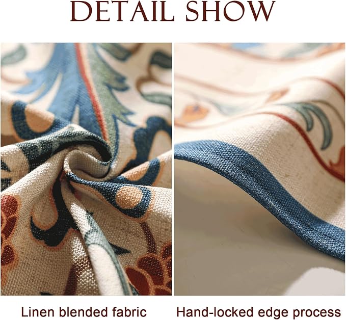 patdrea Elegant French Linen Tablecloth,Round,Diameter 55"-Puno | Luxurious Table Cloth for Round Table,Vintage Colorful Floral Design,Dining Room Kitchen Tea Party Decorations