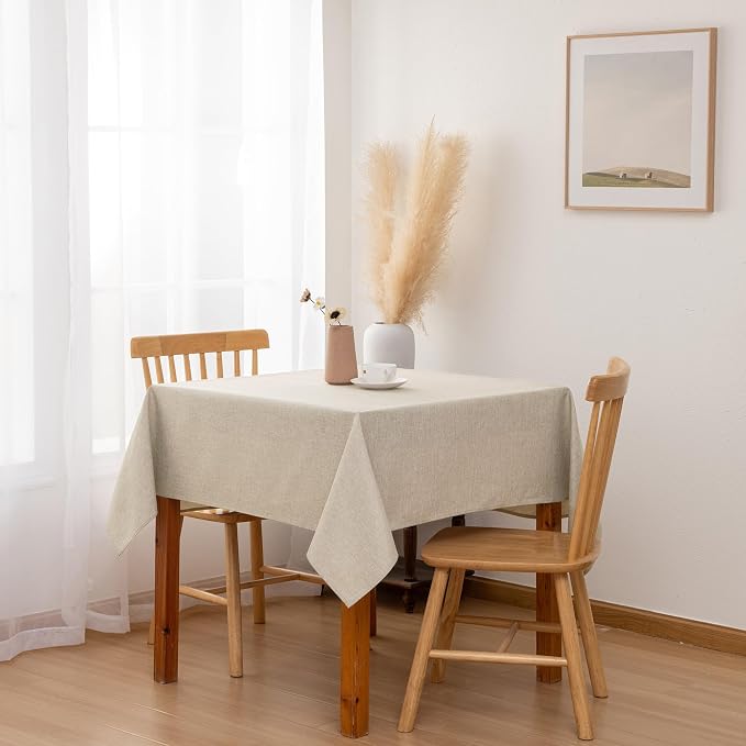 Hiasan Faux Linen Square Tablecloth - Wrinkle and Stain Resistant Washable Table Cloth for Kitchen Dining Room Holiday Table Cover for Party Dinner, Beige, 60 x 60 Inch