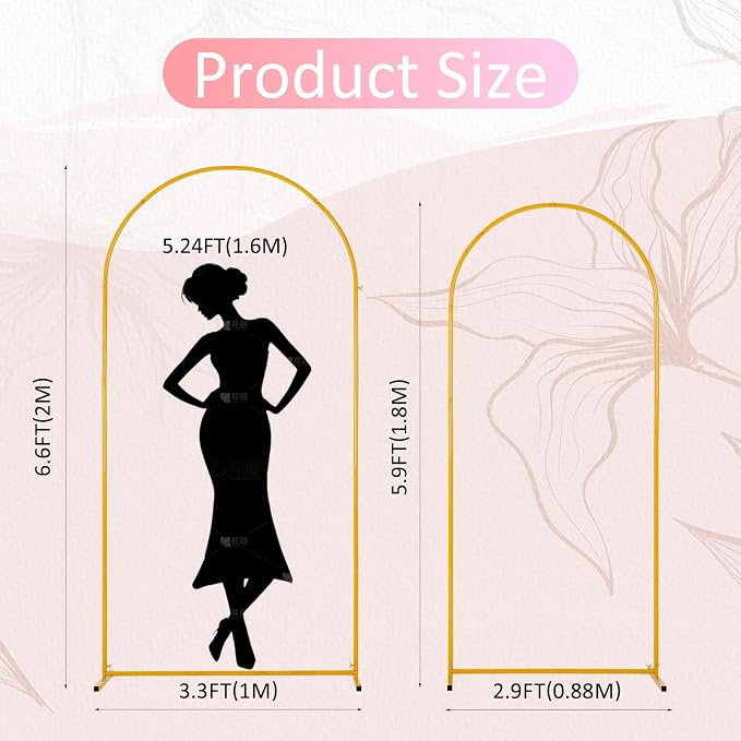 Vincidern 2pcs Metal Wedding Arch Backdrop Stand 6.6FT, 5.9FT, Party Arch Stand, Balloon Arch Backdrop for Wedding Ceremony, Baby Shower, Birthday Party, Bridal Shower, Graduation Evrnts Decor, Gold
