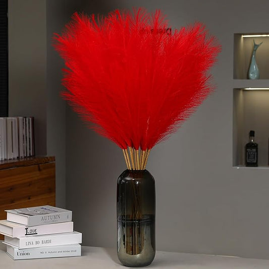 Wertuirk 9 Stems Red Pampas Grass - 38 Inch Tall Fluffy Faux Pampas Grass Decor, Long Artificial Pompas Floral for Living Room, Wedding Centerpieces and Home Decor (Red)