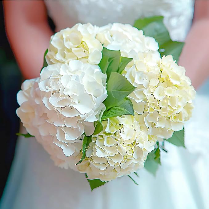 Auihiay 304PCS Hydrangea Artificial Flowers Bulk, Silk Artificial Hydrangea Flowers Heads with Stems, Faux Hydrangea Flowers for Home Table Centerpieces Wedding Arch Party Decoration (Champagne)