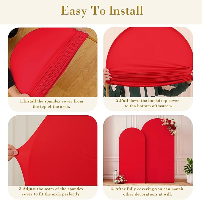Red Arch Cover 2 Set-7.2 and 6ft Red Arch Backdrop Cover Spandex Fitted Christmas Arch Stand Covers Stretchy Backdrop for Birthday Party Baby Shower Bridal Shower Wedding Banquet Photo Background