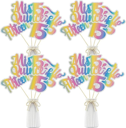 Rainbow Glitter 15th Birthday Centerpiece Sticks,15 Fabulous Table Toppers,Cheers to 15 Birthday Anniversary Party Decorations for 15th Birthday Wedding Party Table Decorations