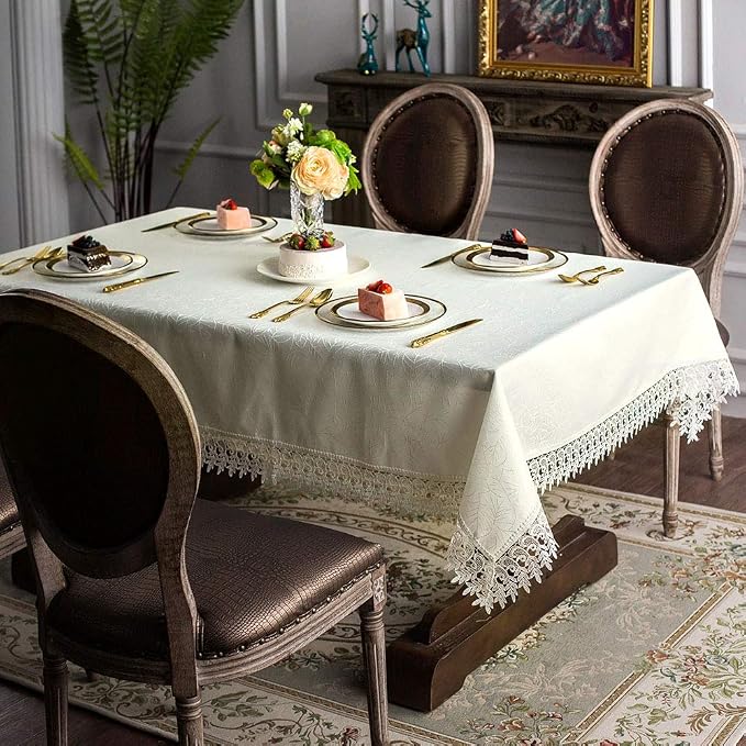 ARTABLE Lace Table Cloths Rectangle Fall Antique Flower Decor Macrame Tablecloth for Outdoor Farmhouse Rustic Kitchen Party Birthday Picnic (Ivory-1, 60 x 84 Inch)