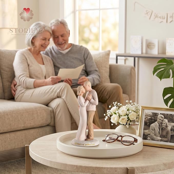 Storieme 50th Anniversary Wedding Gifts: 8.07” 50 Year Golden Anniversary Figurine Gift for Husband Wife Couple Parents - Unique Keepsake Decor to Celebrate 50 Years of Love