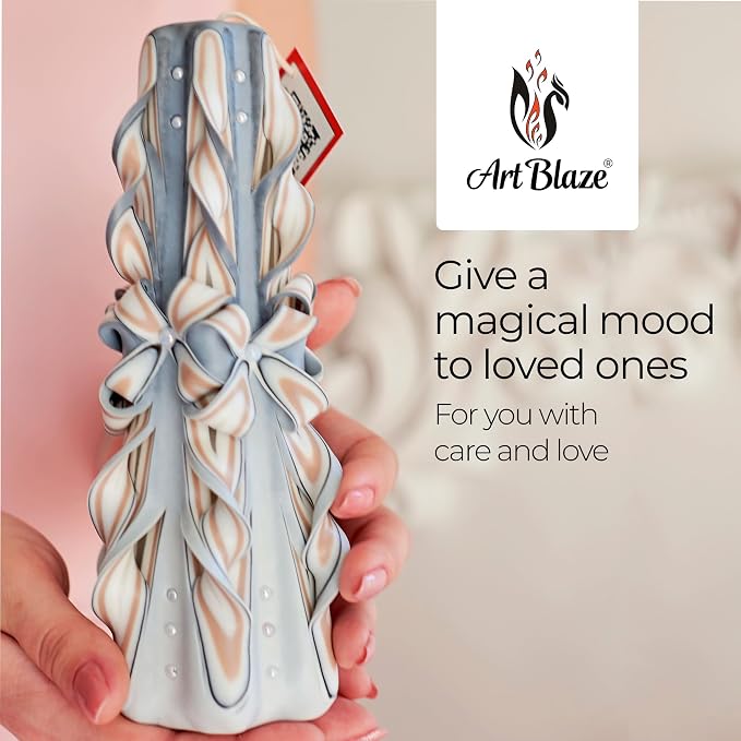 Carved Candles - Handmade Long Burning Decorative Luxury Candles - Unscented - Perfect for Home Decor, Anniversaries, Romantic Occasions, Gifts for Women, Christmas Gift for Mom - Big Grey