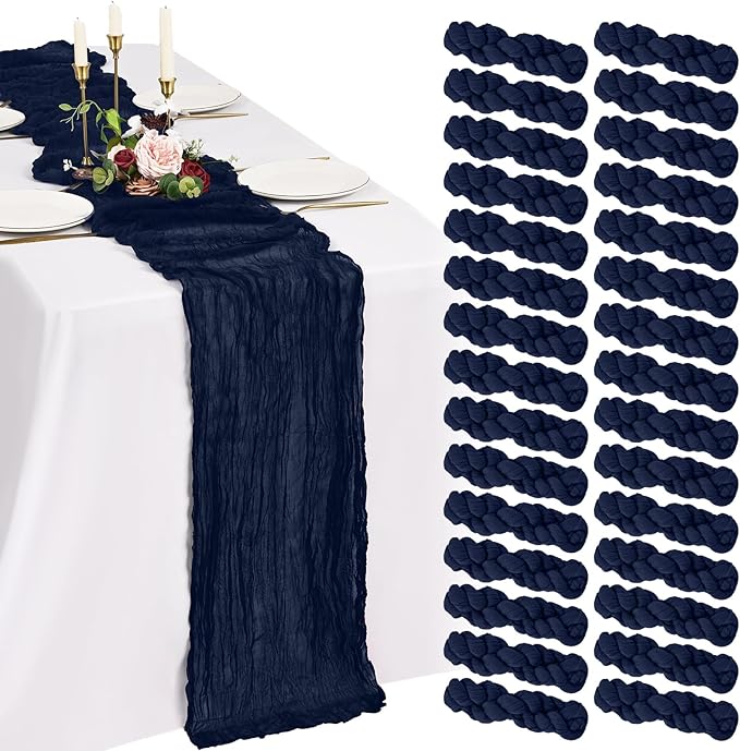 30 Pack Cheesecloth Table Runner 10FT Navy Blue Table Runner Boho Gauze Cheese Cloth Table Runners Long Rustic Sheer Table Decorations for Wedding Party Baby Bridal Shower Birthday Holiday Home