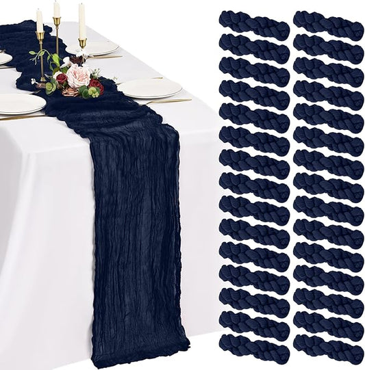 30 Pack Cheesecloth Table Runner 10FT Navy Blue Table Runner Boho Gauze Cheese Cloth Table Runners Long Rustic Sheer Table Decorations for Wedding Party Baby Bridal Shower Birthday Holiday Home