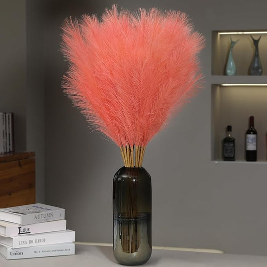 Wertuirk 9 Stems Orange Pampas Grass - 38 Inch Tall Faux Pompous Grass Decor, Large Artificial Pompas Floral for Vase Filler, Wedding, Party and Fall Home Decor (Orange)