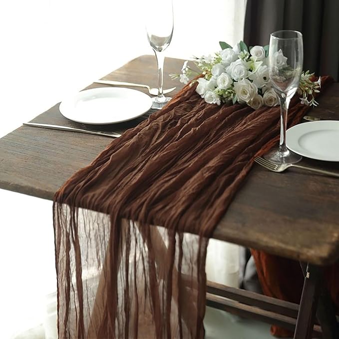 12Pack Brown Table Runner 10Ft Cheesecloth Table Runner Boho Long Brown Cheese Cloth Table Runners for Wedding Party Bridal Shower Thanksgiving Christmas