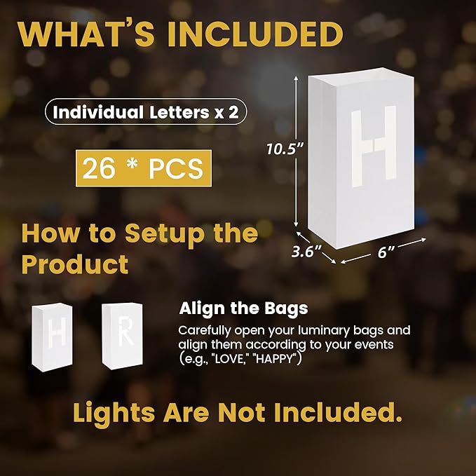 “Happy Birthday” Light up Letters - Luminary Paper Bags for Birthday Banner and Sign