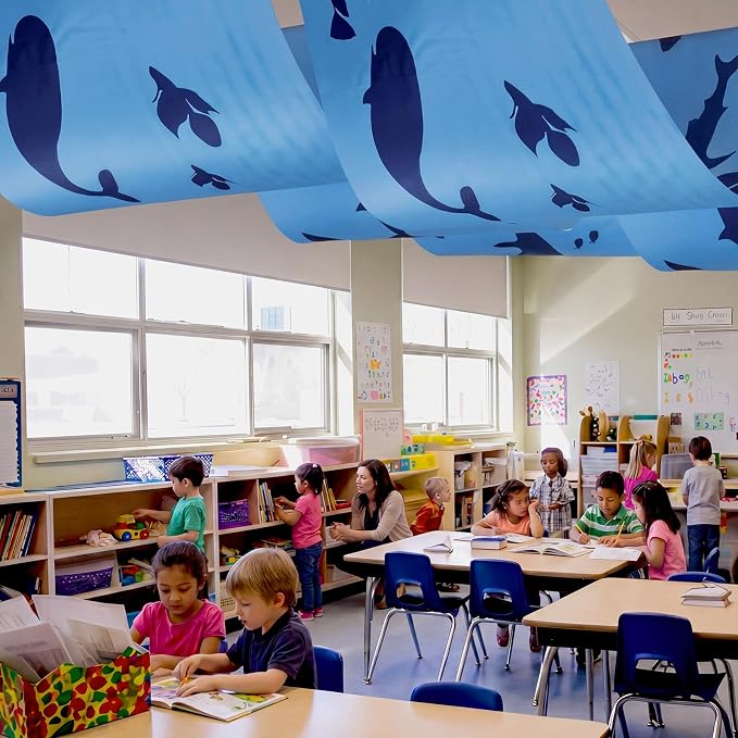 VioraWhite 6 Pcs Under the Ocean Ceiling Decorations Shark Themed Birthday Party Decorations 24 Inch x 12 ft Whale Shark Banners Marine Sea Animal Ceiling Covers for Baby Shower Daycare Classroom