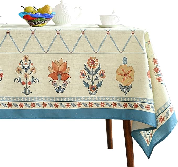 ISAENNE Designer Vintage Linen Rectangular Tablecloth,87"x55"-Floralsea B | French Elegant Printed Table Cloth for Rectangle Table,Floral Pattern,Decor,Heavyweight,Dining Room,Kitchen,Thanksgiving
