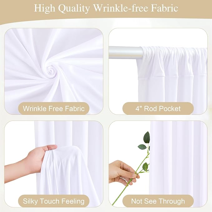 20x10FT White Backdrop Curtains with Lights for Parties,Wrinkle Free Wedding Photo Backdrop Curtains for Baby Shower Birthday Ceremony Reception Home Party Decorations-5ft x 10ft,4 Panels