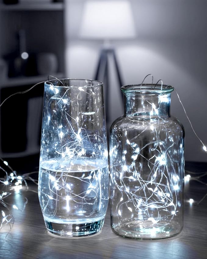 Riakrum 50 Pack 16.4 ft 50 LED Fairy Lights Battery Operated, Christmas Tiny String Lights Bulk Starry Light Waterproof for Mason Jars Wedding Party Xmas Centerpiece Table Decor, White