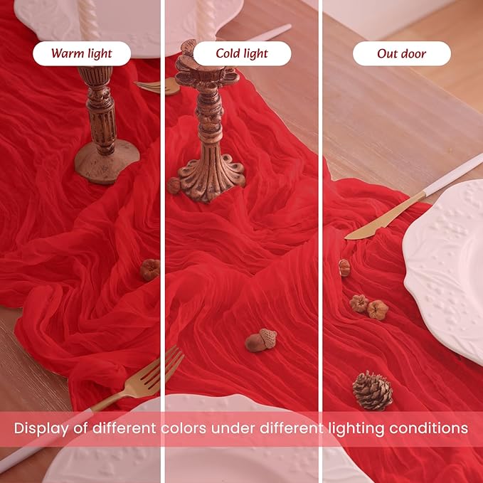 16Pack Red Table Runner 10FT Red Cheesecloth Table Runner 35x120Inch Long Boho Cheese Cloth Table Runners Rustic Gauze Table Runners for Party Wedding Bridal Baby Shower Table Decor