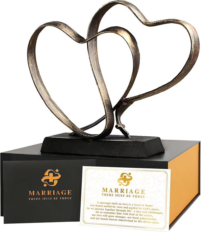Anniversary Wedding Gifts for Couple Her Iron Heart Sculpture | Religion Decor 1st to 60th Valentines Day Gift for Wife Husband Includes Present Box and Poem Card