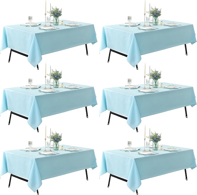 6-Pack 60x60 inch Dusty Blue Table Cloths, Solid Stain and Wrinkle Resistant Tablecloth, Premium Plain Weave Polyester Fabric Rectangle Table Linen Covers for Hotel, Banquet