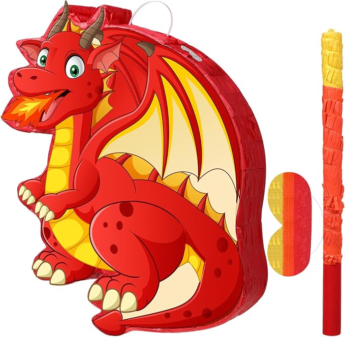 Dinosaur Pinata Set Dino Themed Pinata with Stick and Blindfold Girls Dinosaur Birthday Party for Animal Theme Party Decoration Baby Shower Game Supplies(Red Dino)